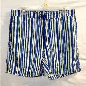 NWOT Beach Bros. Blue White & Yellow Striped Swim Trunks